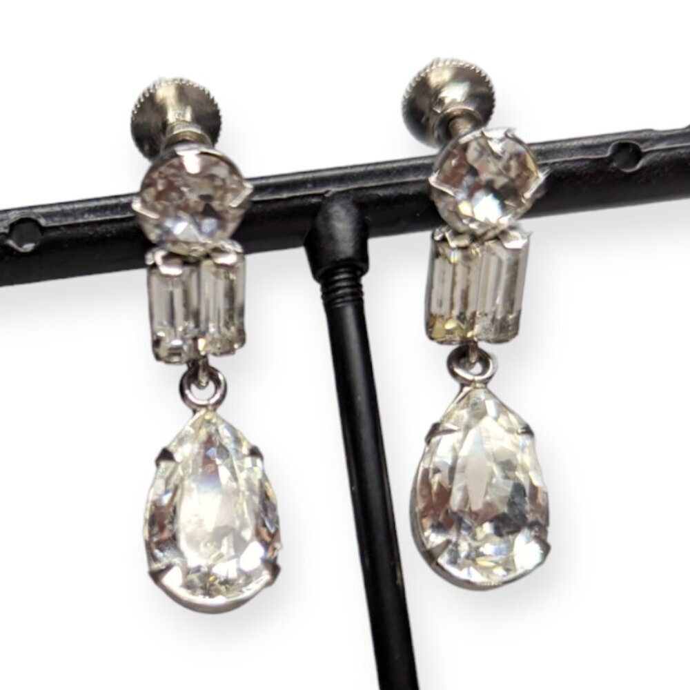 Faux Crystal Twist Clip On Dangle Earrings
